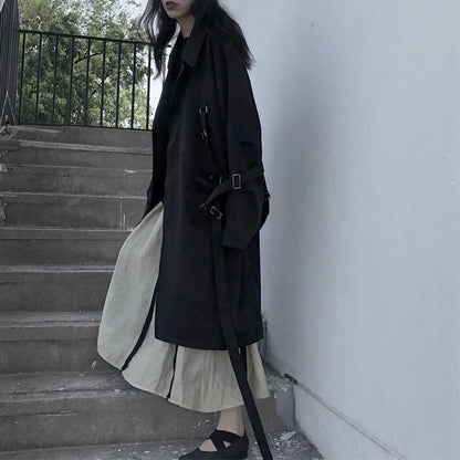 Black Oversized Dark Trench Windbreaker