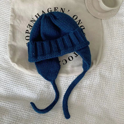 New Winter Cute Candy Colors Knitted Cap Fashion for Women Skullies Beanies Outdoor Windproof Thickened Warm Ear Protection Hat