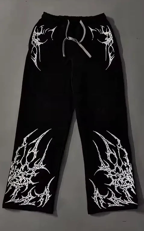 White Skull Gothic Casual Pants Mens American Retro Punk Dark Jogging Pants Harajuku Trend Sweatpants