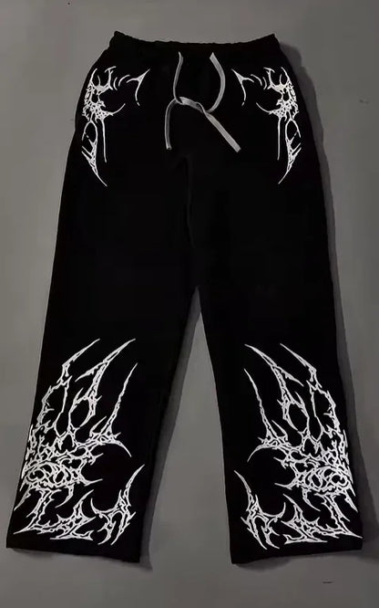 White Skull Gothic Casual Pants Mens American Retro Punk Dark Jogging Pants Harajuku Trend Sweatpants