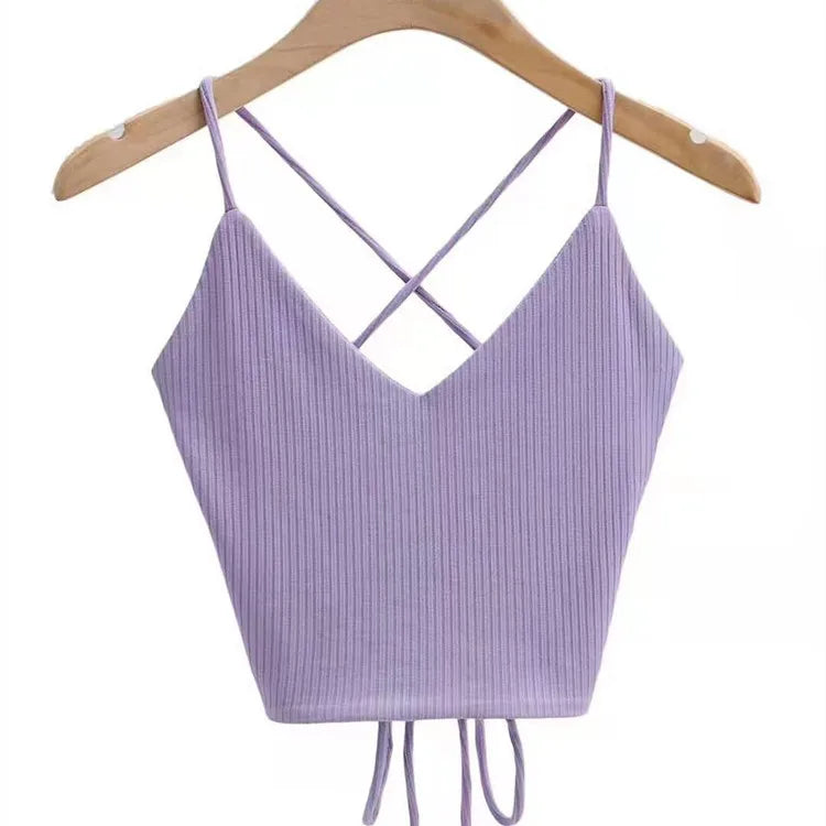 Women's Ribbed Lace-Up Halter Crop Top