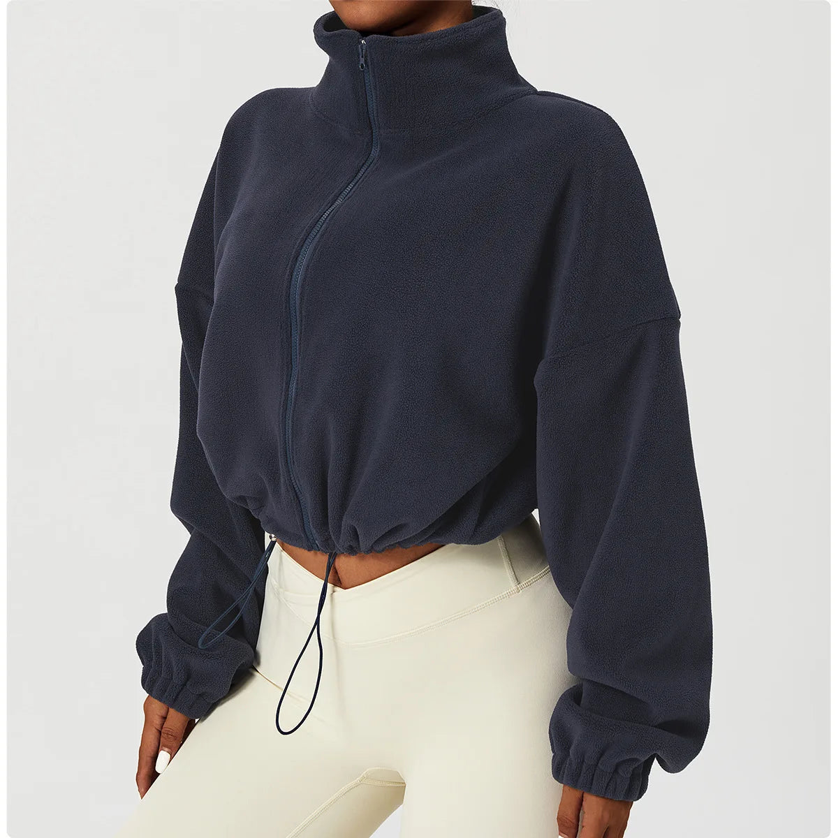 Apex Ritual Women's Fleece Zip Hoodie – Cropped Stand-Collar Training Jacket