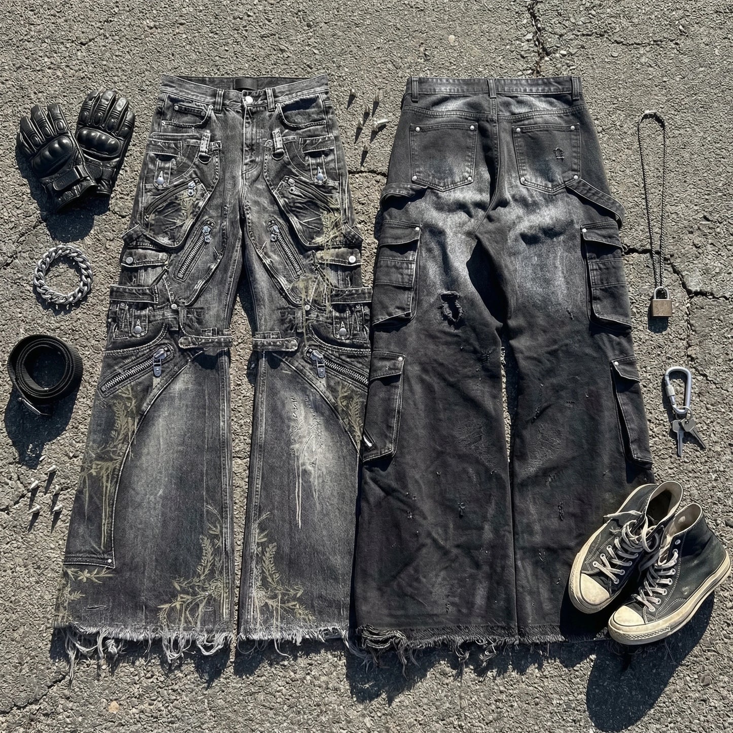 Ripped Baggy Jeans Cotton Patch Dyed Skull Pattern Y2k Mens Jeans Goth Punk Wide Leg Casual Pants Hip Hop Trousers Men Clothing