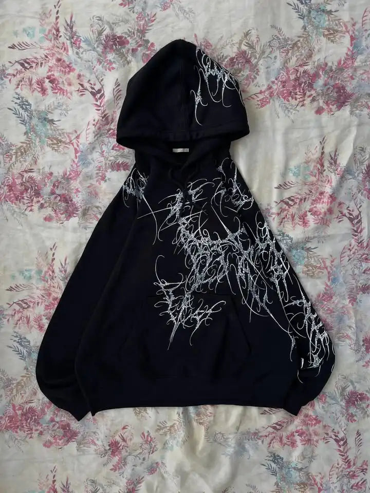 Women's Gothic Minimalist Graffiti Zip-Up Hoodie