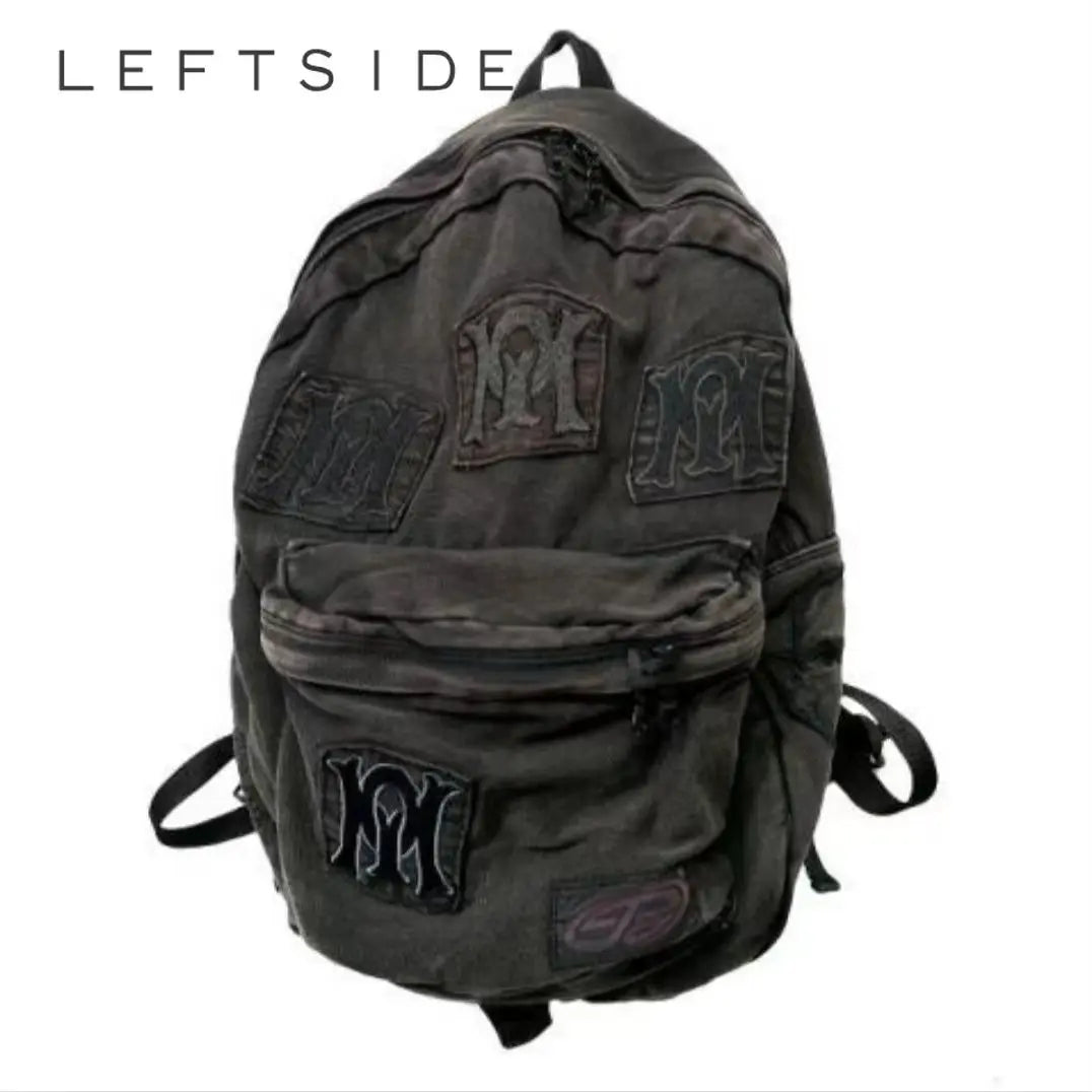 LEFTSIDE Y2k Aesthetic Letter Embroidery Backpack Patchwork Vintage Gothic Schoolbags Luxury Design Casual Students Backpacks