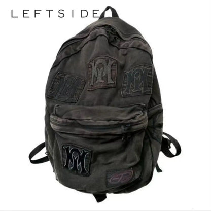 LEFTSIDE Y2k Aesthetic Letter Embroidery Backpack Patchwork Vintage Gothic Schoolbags Luxury Design Casual Students Backpacks