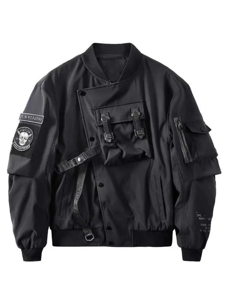 God of Death Bomber Jacket Chest Pocket Techwear Men Punk Hip Hop Tactical - APEX RITUAL men's jackets & coats