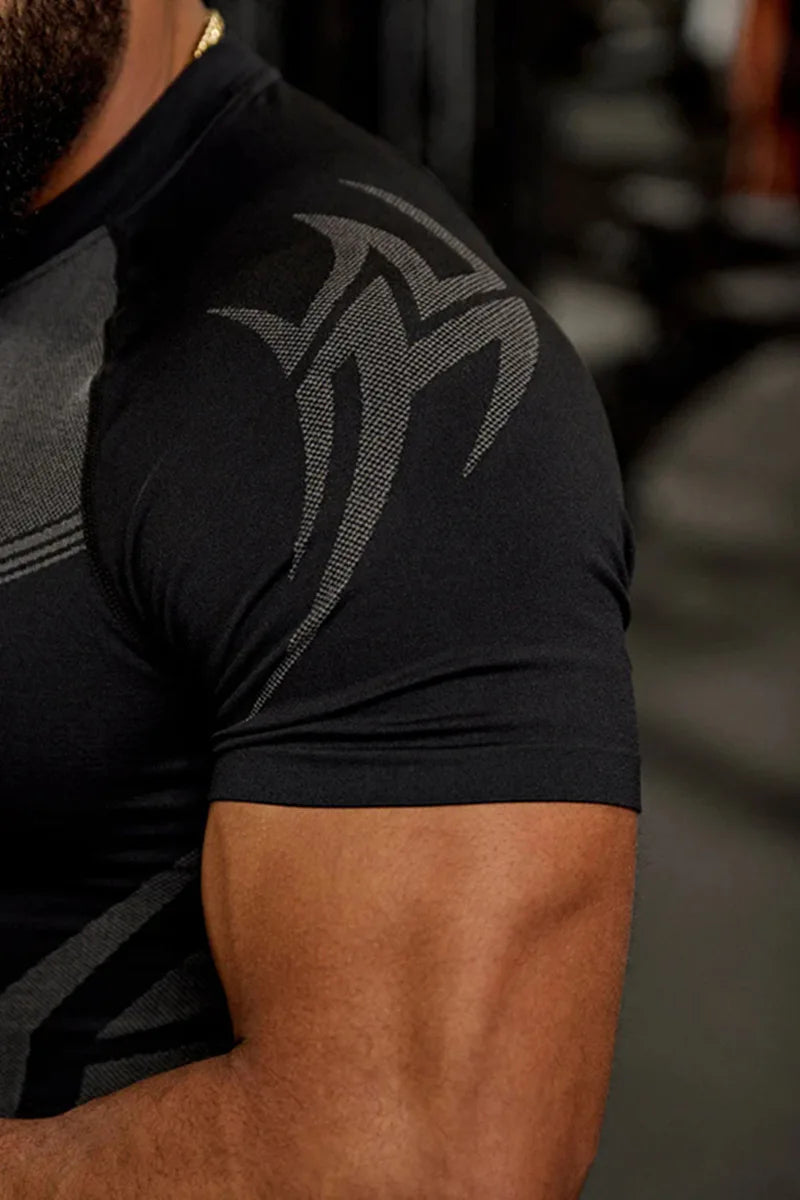 Men's Compression Short Sleeve T-Shirt Tribal Print Workout Tops Breathable Quick Dry Athletic Base Layer for Gym Training Bodyb