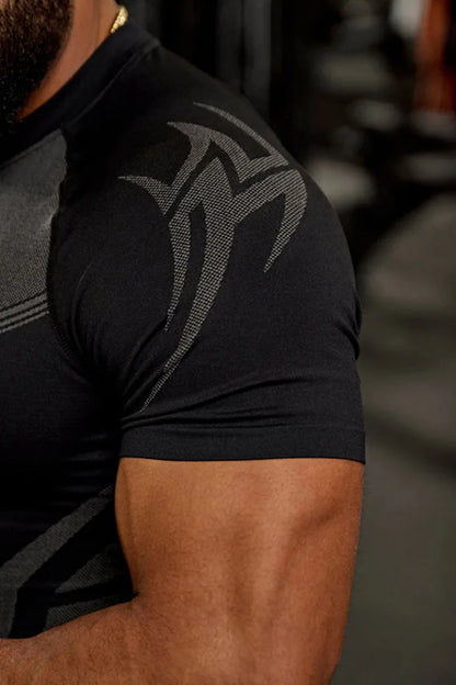 Men's Compression Short Sleeve T-Shirt Tribal Print Workout Tops Breathable Quick Dry Athletic Base Layer for Gym Training Bodyb