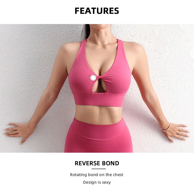 TRY TO BN Yoga Sports Bra Women Gym Underwear Sexy Hollow Vest Shockproof Gather Chest Cross Fitness Top Workout Running Clothes
