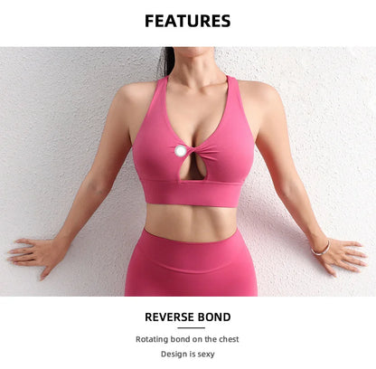 TRY TO BN Yoga Sports Bra Women Gym Underwear Sexy Hollow Vest Shockproof Gather Chest Cross Fitness Top Workout Running Clothes