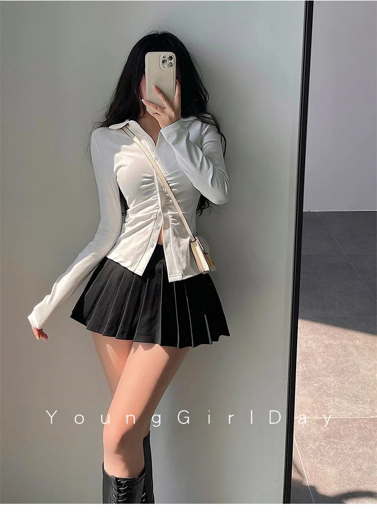  Pleated Skirt with Shorts Women Sexy High Waist White Black A-line Korean Gyaru Mini Tennis Skirt School Girl Summer