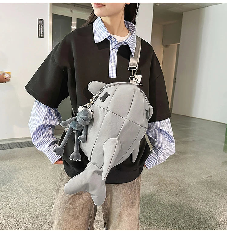 Whale Design Dual Shoulder Backpack Unisex Street Style Cycling Bag Fashionable Student Backpack for Men And Women