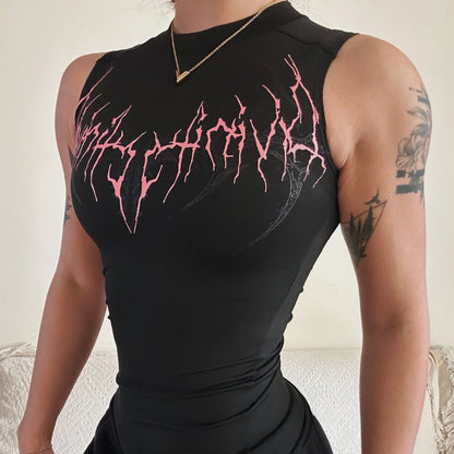 2026 New Gothic Style High Elastic Fitness Sports Sleeveless Printed Slimming Close-Fitting Vest Women's Summer Sportswear