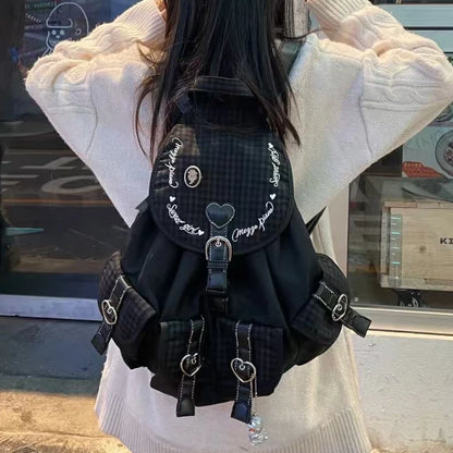 Y2k Aesthetic Fashion Heart Pocket Backpack Streetwear Vintage Casual Schoolbags Women All Match Trendy Backpacks for Students