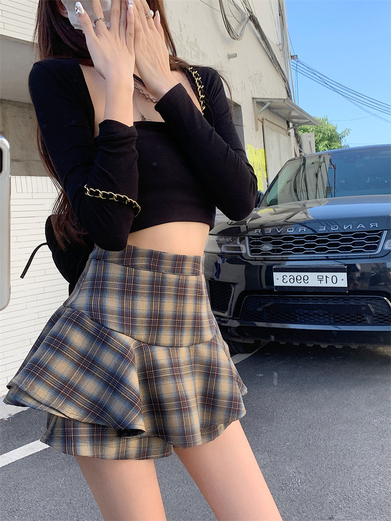 Women's Y2K Plaid Ruffle Skort