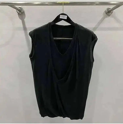 HKSH Summer Spring New Men's Tide Dark Sexy Double Layered V-neck Solid Sleeveless Tees Fashion Knit Tank Tops Chic Vest HK1399