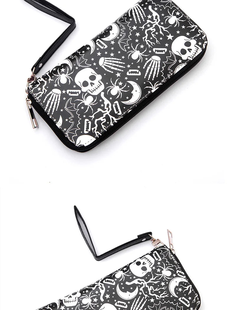 New Punk Style Skull Wallet Black Gothic Pu Leather Women Men Wallet Ghost Printing Purse Unique Design Stylish Long Wallets