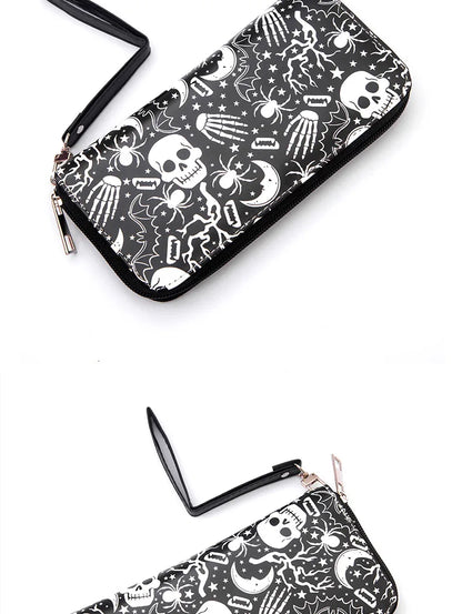 New Punk Style Skull Wallet Black Gothic Pu Leather Women Men Wallet Ghost Printing Purse Unique Design Stylish Long Wallets