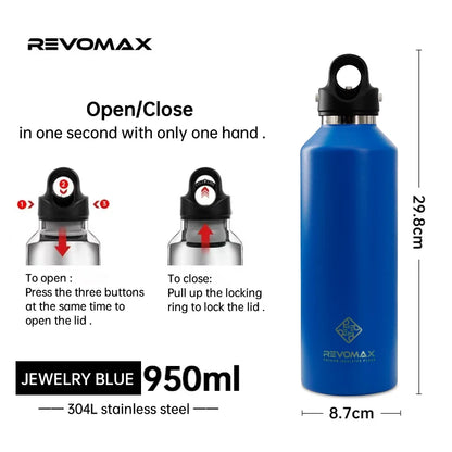 RevoMax-Double Wall Insulated Water Bottle, Outdoor Travel Sports Bottles, Stainless Steel Thermos for Tea, Thermal Cup, 600ml