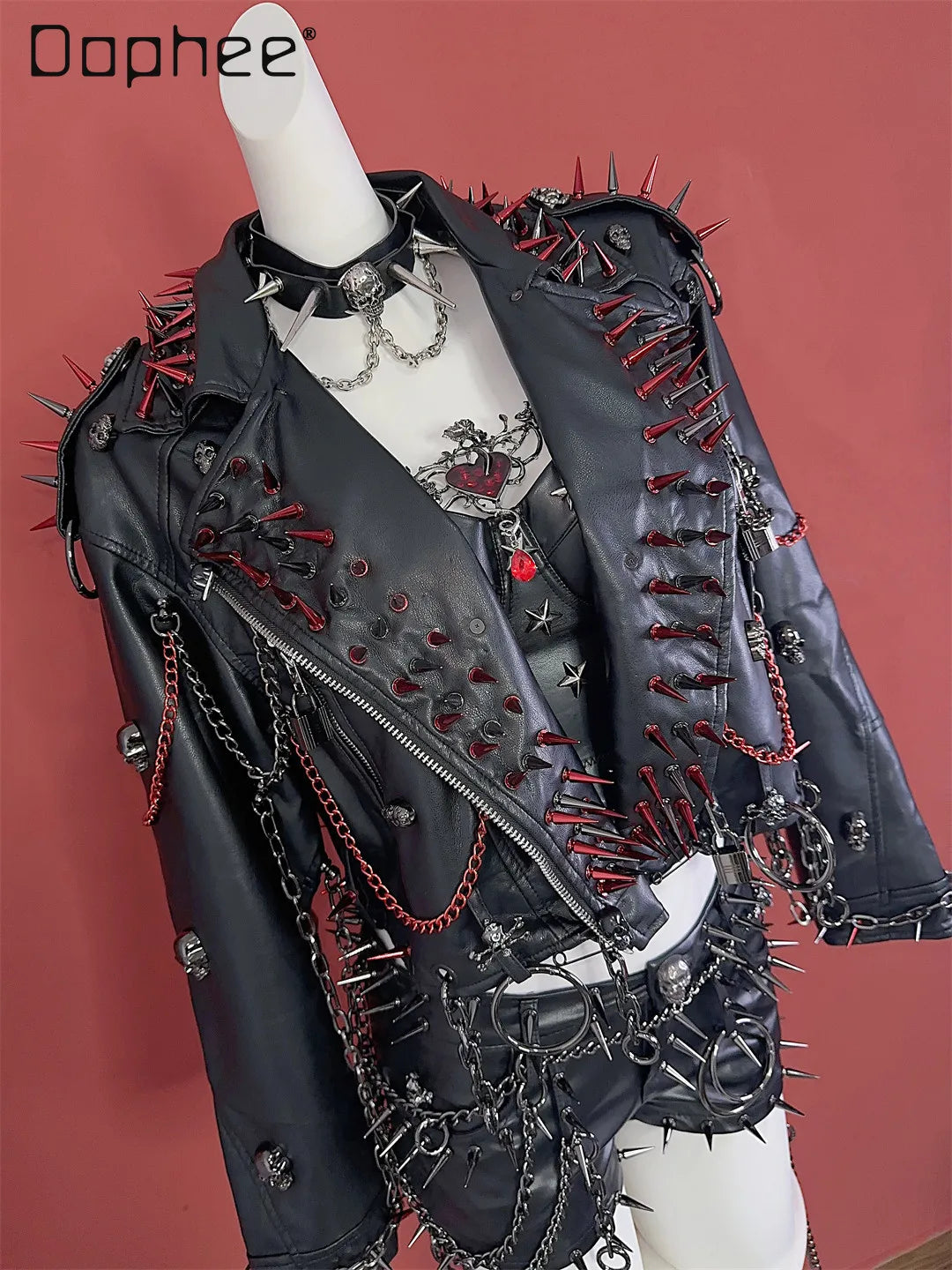 Women's Y2K Rivet Chain PU Leather Jacket