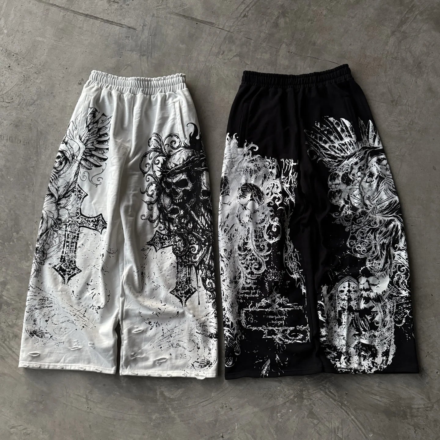 White Skull Gothic Casual Pants Mens American Retro Punk Dark Jogging Pants Harajuku Trend Sweatpants