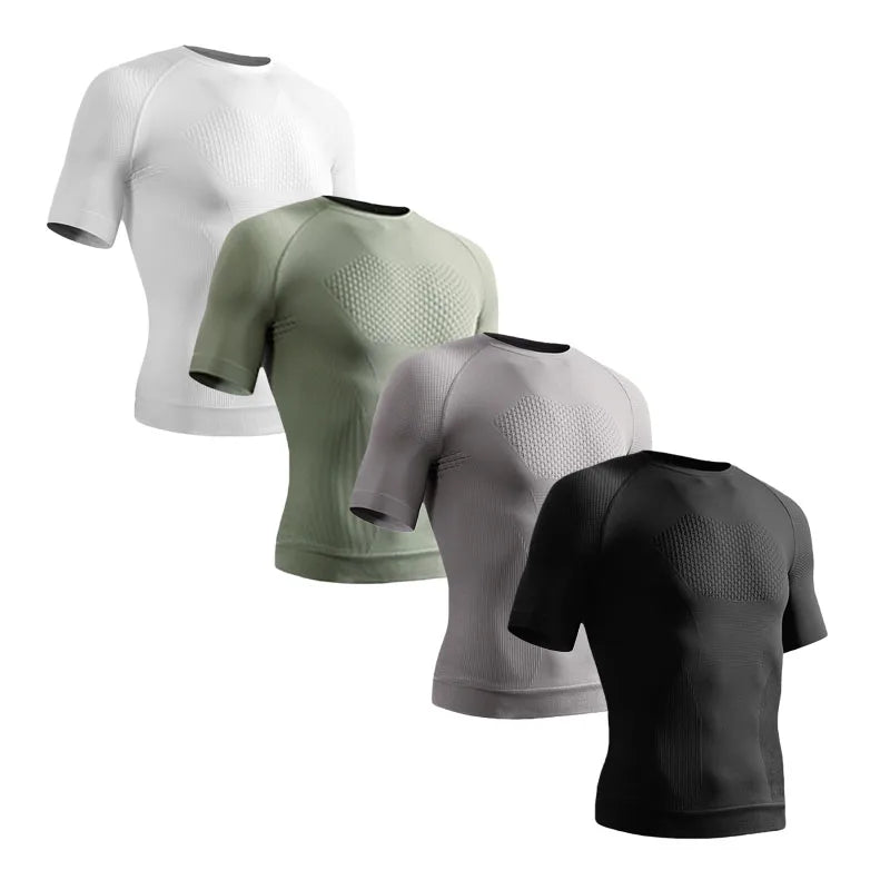 Summer Men Short Sleeve T-Shirt Breathable Compression Gym Running T Shirt Man Casual Tops Seamless Fitness Shirts Man Clothing