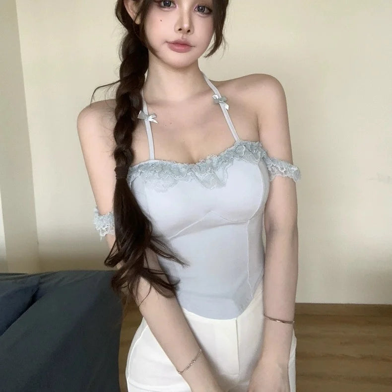Women's Blue Lace Strap Tank Top