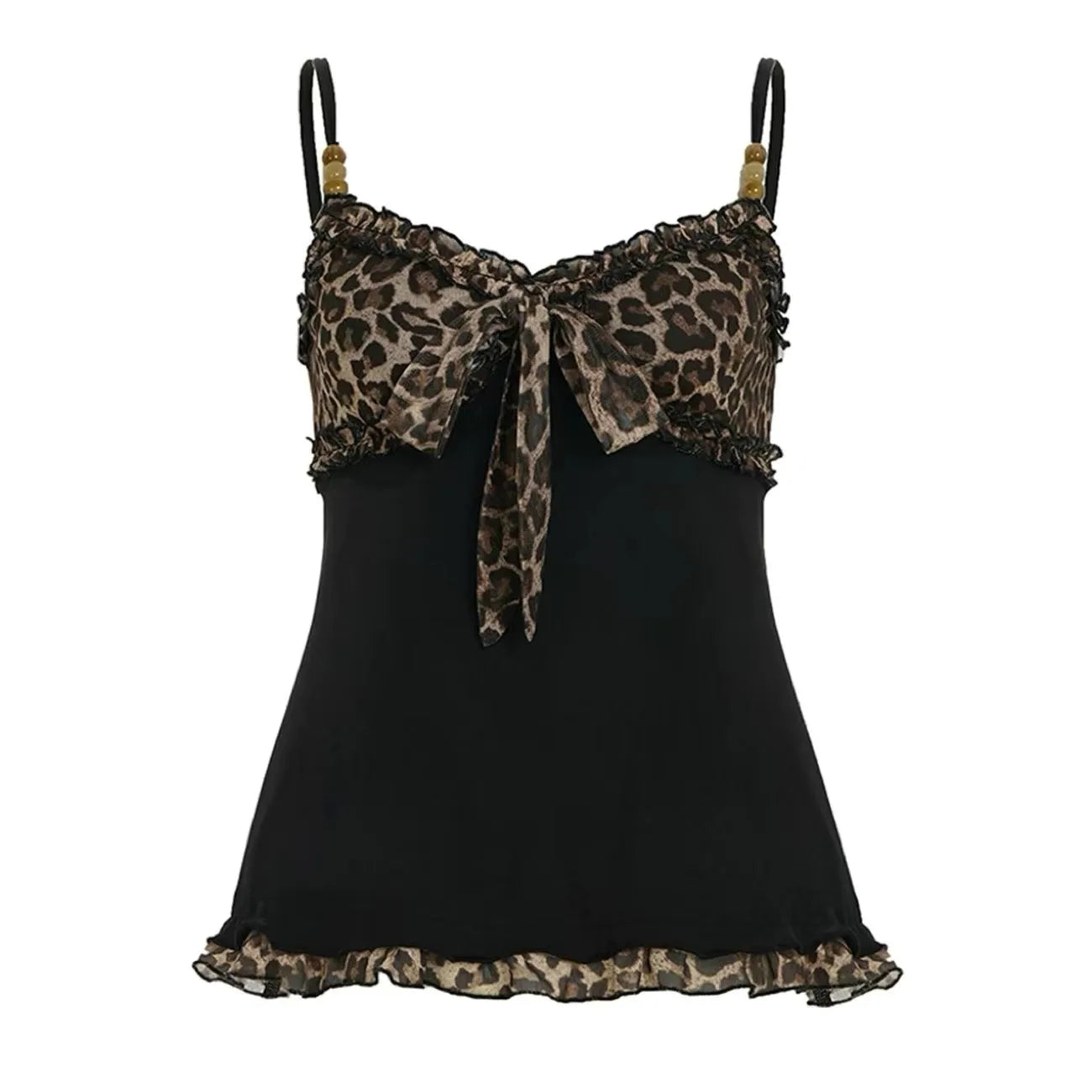 2000s American Vintage Sexy Leopard Camis Y2k Harajuku Slim Lace Patchwork Tanks Summer Streetwear Beach Party Sleeveless Tops