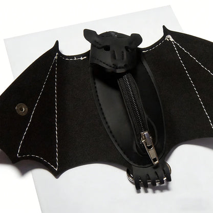 Coin Purse PU Leather Bat Gothic Bag Keychain Change Purse with Foldable Wings for Outdoor Shopping Travel Work School Events