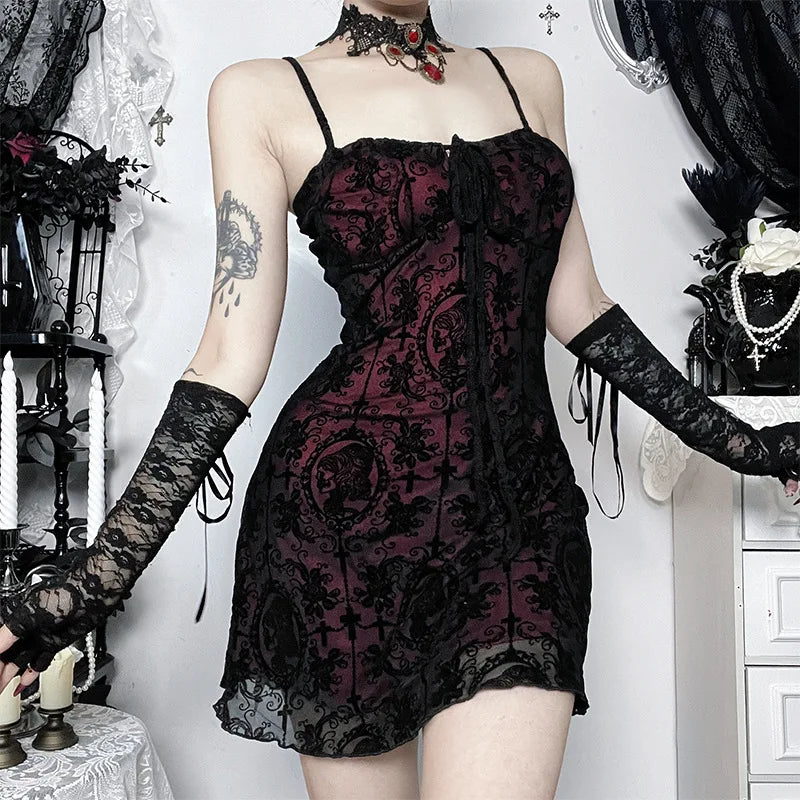 Women's Gothic Cross Strap Mini Dress