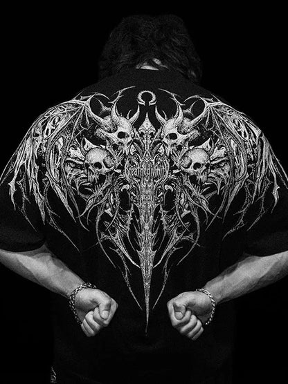 BREATHEDIVINITY Goth dark style pure cotton sports fitness men's short-sleeved t-shirt