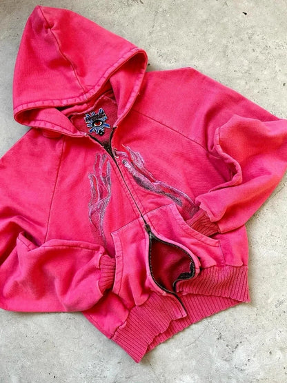 Apex Ritual Women's Zip Sweater – Y2K Embroidered Casual Sport Jacket
