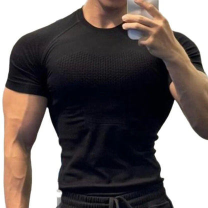 Summer Men Short Sleeve T-Shirt Breathable Compression Gym Running T Shirt Man Casual Tops Seamless Fitness Shirts Man Clothing