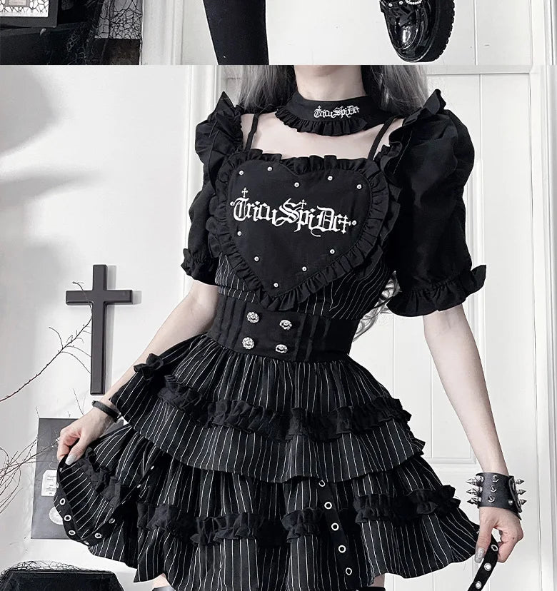 Women's Gothic Puff-Sleeve Sweetheart Dress