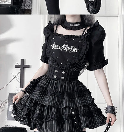Women's Gothic Puff-Sleeve Sweetheart Dress
