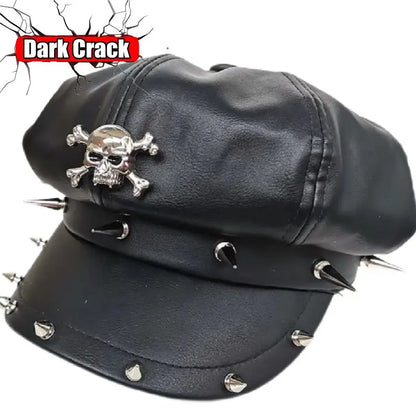 Women's Y2k Harajuku Gothic Punk Lolita Girls Original British Fashion Versatile Leather Style Rock Rivet Short Brim Beret Hat