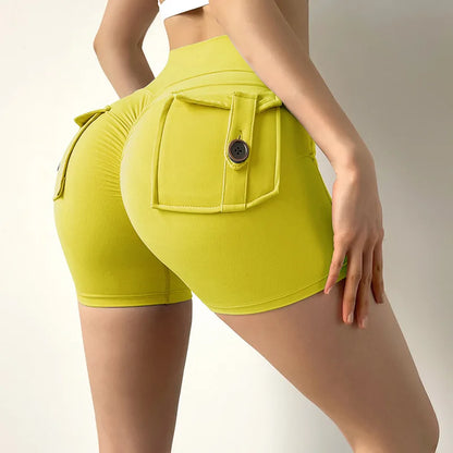 TRY TO BN Women's Sports Shorts with Pockets Butt Lifting High Waist Booty Scrunch Gym Workout Running Biker Yoga Fitness Shorts