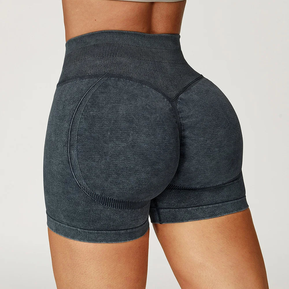 Apex Ritual – レディースハイウエストヨガショートパンツ – サンドウォッシュ スクワットプルーフ トレーニングショートパンツ