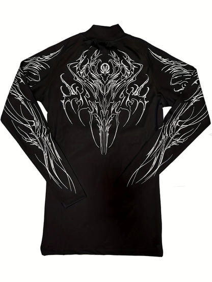 Apex Ritual – メンズ ジオメトリック ハイネック コンプレッション 長袖 – タイトフィット ジム スポーツ トップス