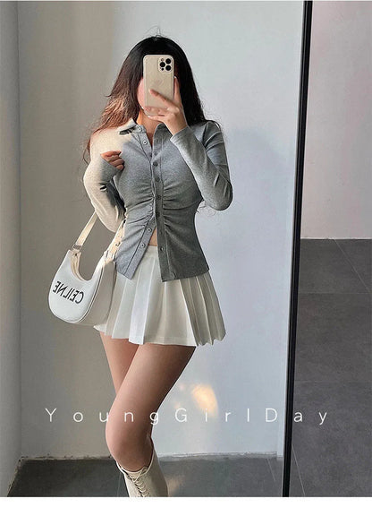  Pleated Skirt with Shorts Women Sexy High Waist White Black A-line Korean Gyaru Mini Tennis Skirt School Girl Summer