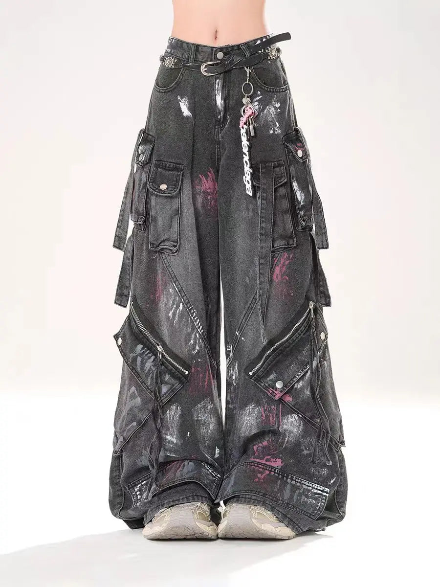 Women's Y2K Gothic Multi-Pocket Wide-Leg Jeans