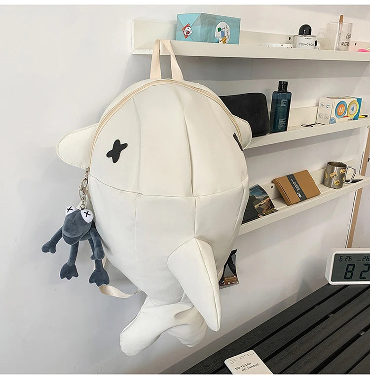 Whale Design Dual Shoulder Backpack Unisex Street Style Cycling Bag Fashionable Student Backpack for Men And Women