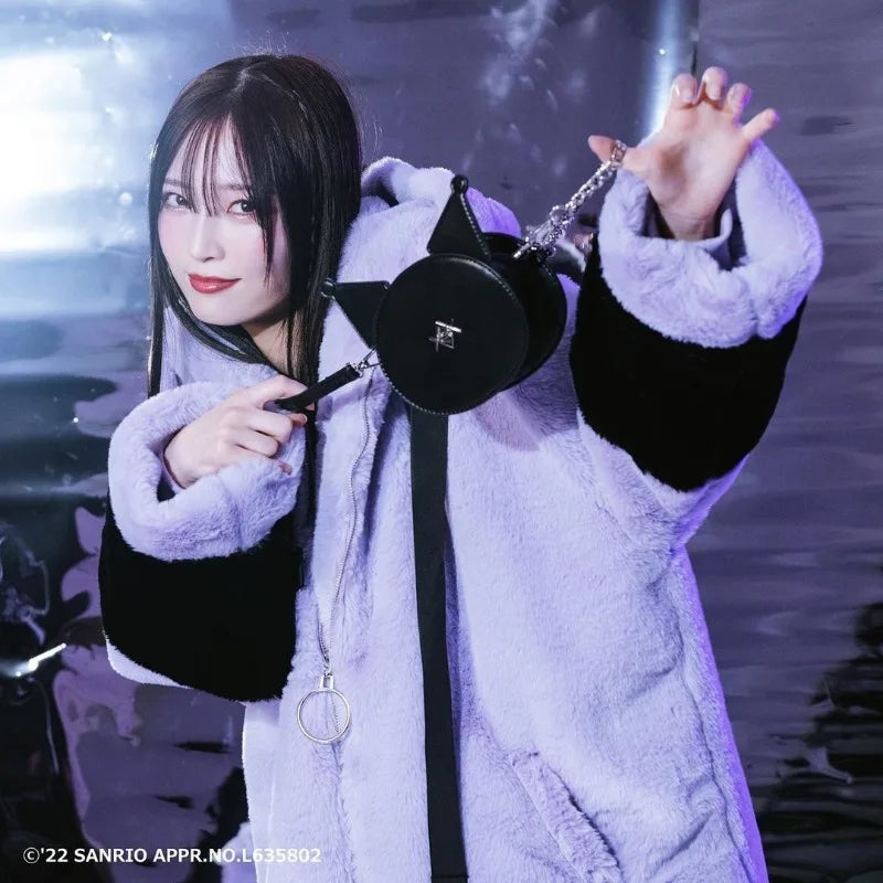 Japanese Harajuku Rabbit Ears Fur Purple Coat for women 2023 Winter New Women's Dark Punk Mid-Length Zipper Plush Coats Street