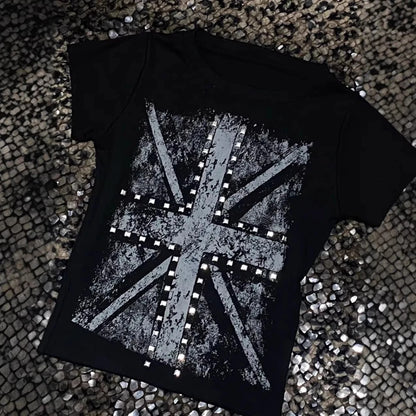 2026 Vintage Gothic Cross Hot Stamping Style Harajuku Round Neck T-Shirt Slim Fit Short Top