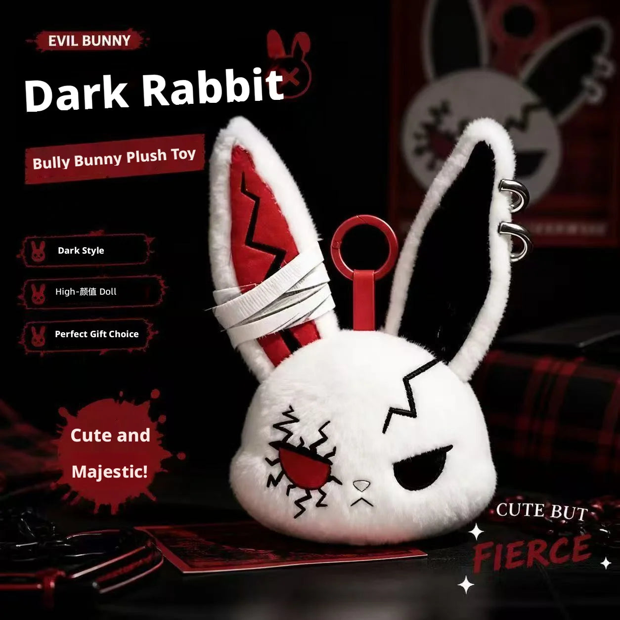 Apex Ritual – ホットゴシックバニーぬいぐるみキーチェーン – かわいいウサギバッグチャームキーリングペンダント