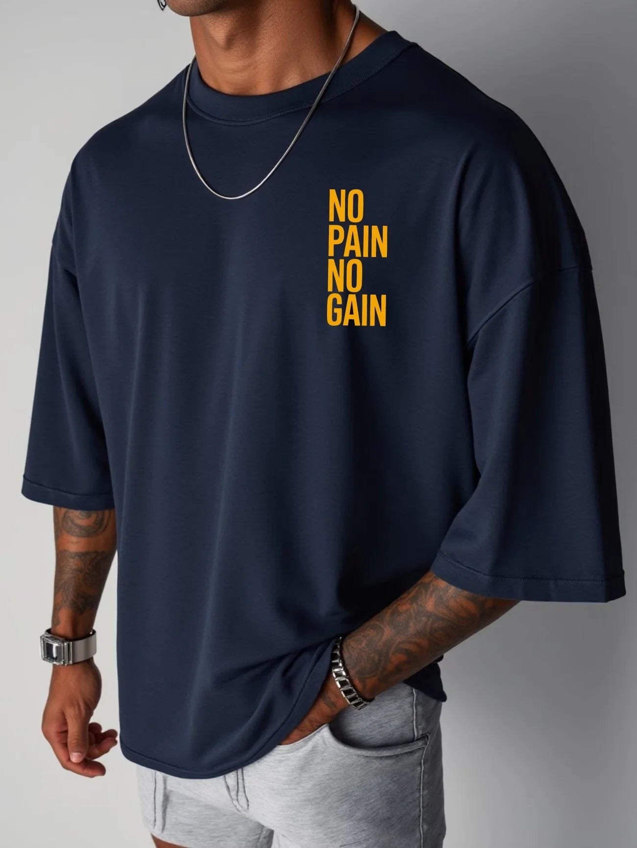 Apex Ritual – No Pain No Gain オーバーサイズジムTシャツ – メンズコットンストリートウェアスポーツTシャツ