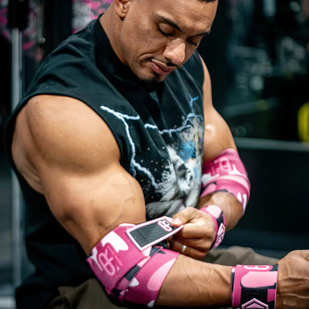PR Heavy Duty Premium Elbow Wraps Personal Record Camouflage Mosaic Elbow Straps Weightlifting Deadlift Fitness Elbow Support