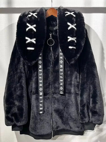 Women's White Faux Fur Bunny-Ear Coat