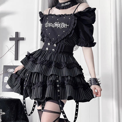 Women's Gothic Puff-Sleeve Sweetheart Dress